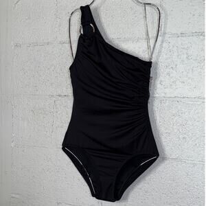 Michael Kors Embellished One-Shoulder Underwire One-Piece Swimsuit, Black 4 $106